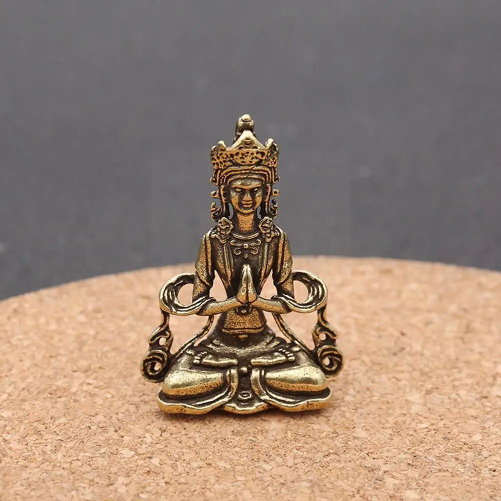

Brass Retro Mini Guanyin Meditation Buddha Statue Sculpture Office Gift Ornament Decoration Home Miniature Antique Q1E4