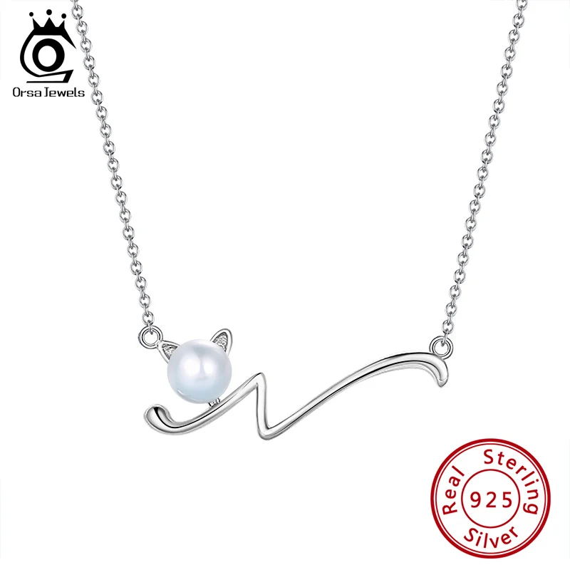 

ORSA JEWELS Creative Geometric Modish Freshwater Pearl Pendant Necklace for Women 100% 925 Silver Choker Fine Jewelry GPN08