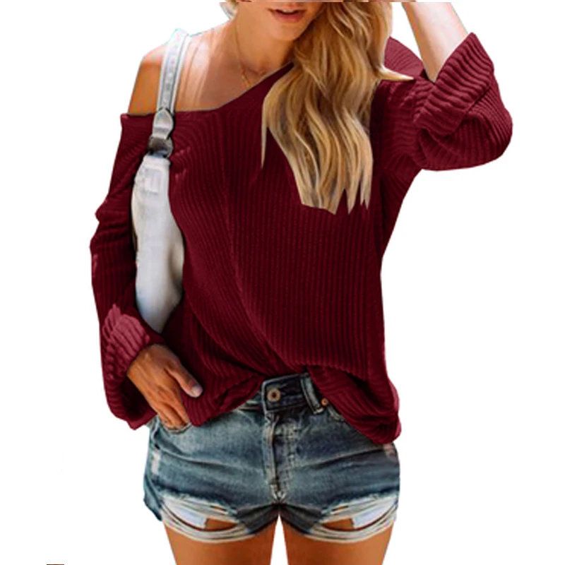 

Sweater Female Sexy V-neck stripe Loose Casual Tops Fall Winter Sweaters Women Solid Knitted Sweater Ladies S-XL Pullover Tops