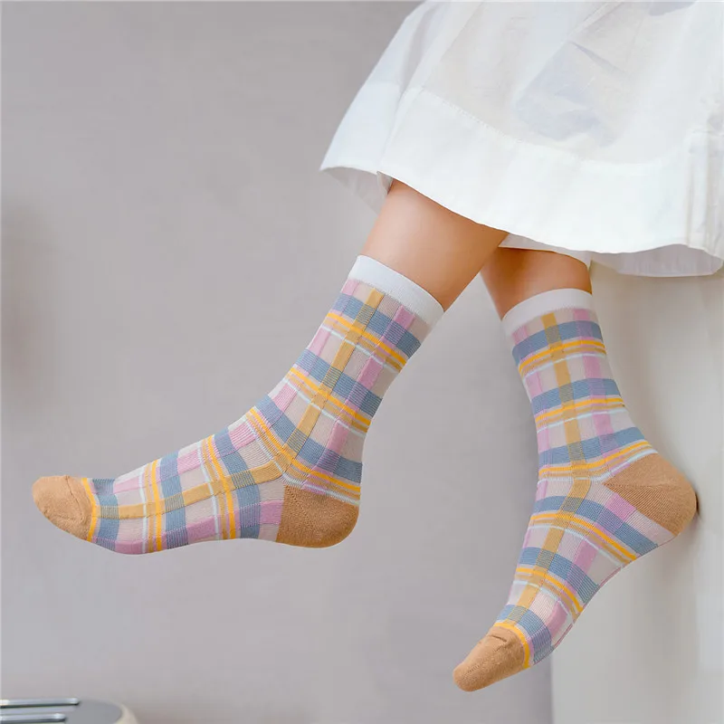 Женские цветные полосатые носки в английском стиле модные клетчатые Лоскутные