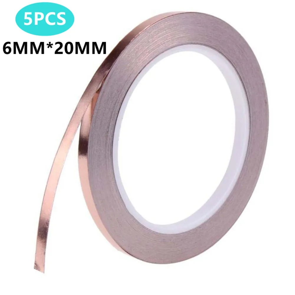 

5Pcs 20 Meters Single Side Conductive Copper Adhesive Foil Tape Heat Resist Tapes 6mmx20m For Electric Guitar Transformer Phone