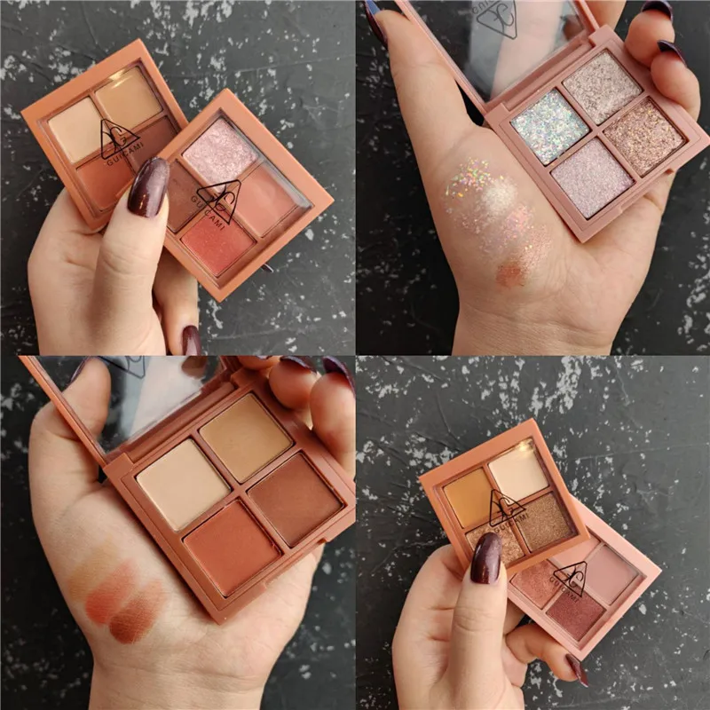 Палитра теней для век 4 цвета матовые мерцающие пигментированные тени |