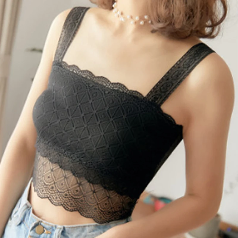 

Fashionable Women's Lace Sexy Vest Tanks Casual Sleeveless Solid Color V-neck Chest Transparent Lace Small Camisole