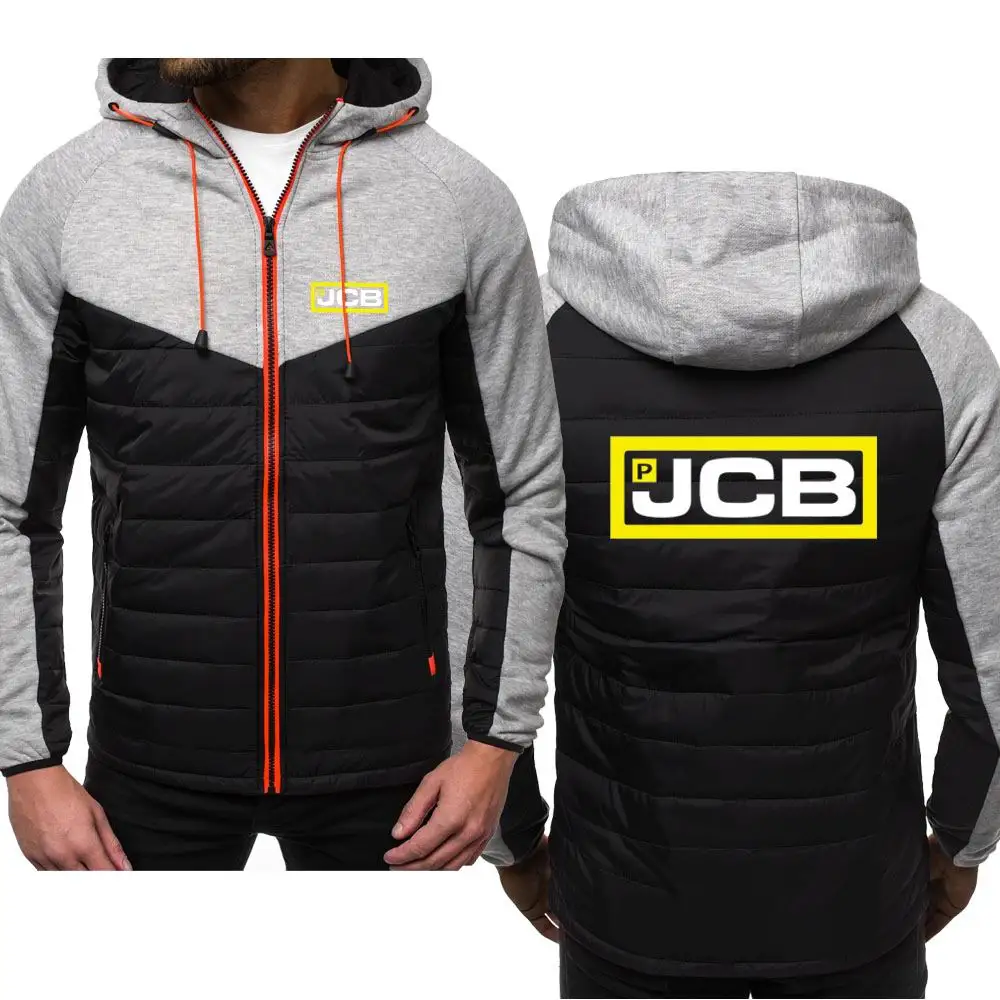 

New Fashion JCB Logo Hoody Spliced Jacket Men Spring Autumn Hoodies Casual Coat Hooded Fleece Sport Zipper Tops