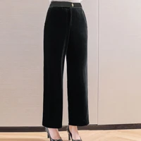 velvet pants womens clothing autumn winter 2021 new solid color high waist black wide leg trousers full length fashion ladies