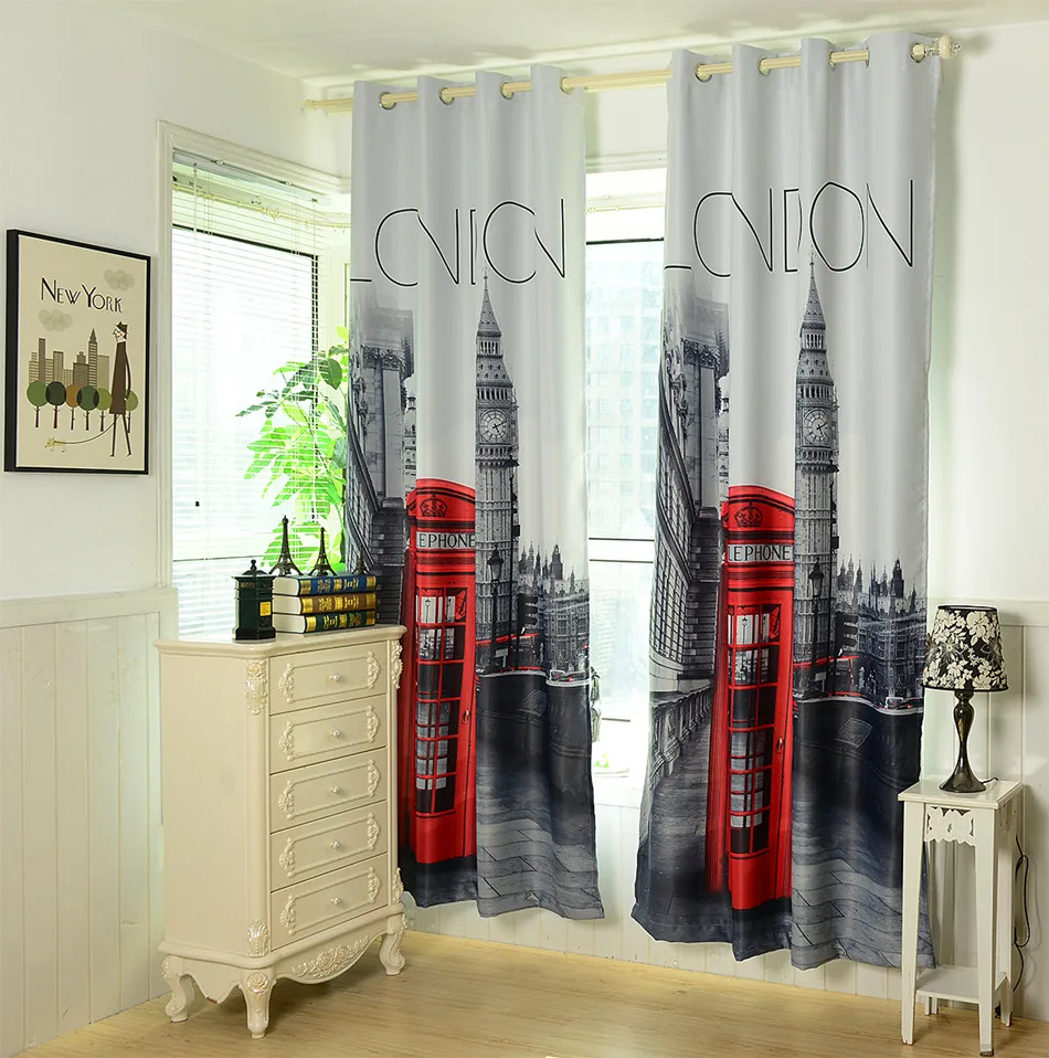 1.4x2.6m 3D british curtains cheap bedroom curtains UK london blackout curtains free shipping