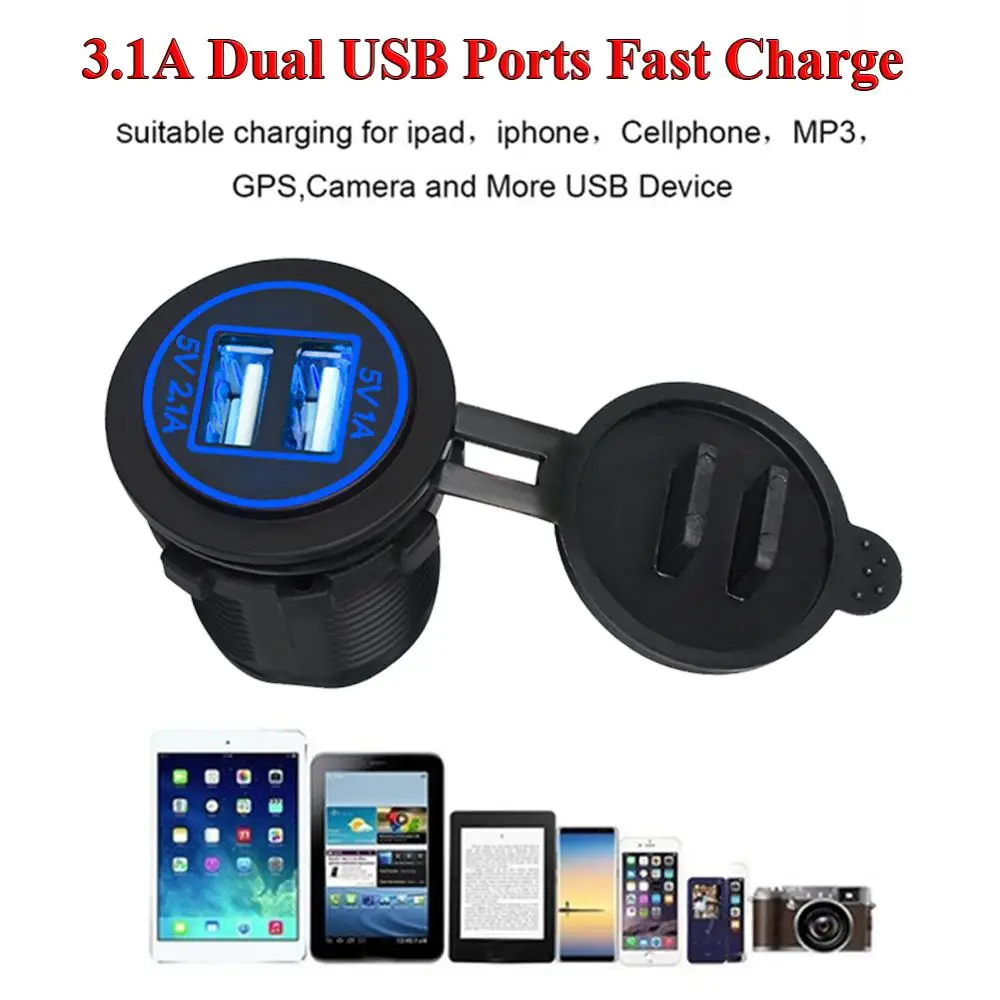 Новое обновление 12В 24В розетка для автомобильного прикуривателя Dual 1A/2.1A USB порт