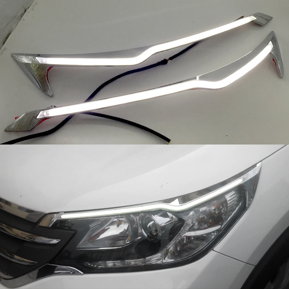CSCSNL 2 шт. для Honda CRV 2012 2013 Автомобильный головной светильник светодиодный для бровей дневной ходовой светильник DRL с желтым поворотным сигналом светильник