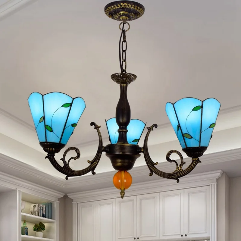

European-Style Modern Mediterranean Blue Simple Tiffany Living Room Dining Room Bedroom Bar Club Study 3 Chandelier