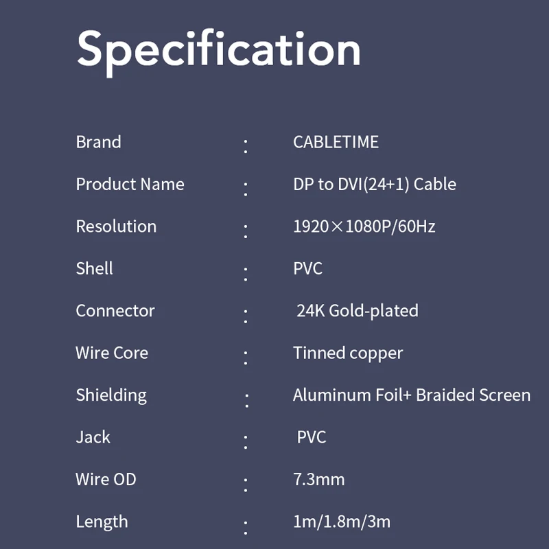 CABLETIME Дисплей порт для док станции DVI Кабель 1 8 M DP to HDMI адаптер кабель конвертер