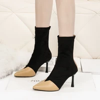 fashion women shoes chelsea boots ankle thin heels pointed toe concise spliced suede pu black khaki size 35 40 new 2022