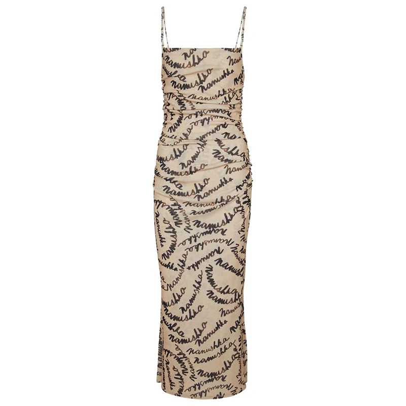 

GALCAUR Print Sexy Dress For Women Square Collar Sleeveless High Waist Hit Color Side Split Mid Dresses Female Summer 2021 Style
