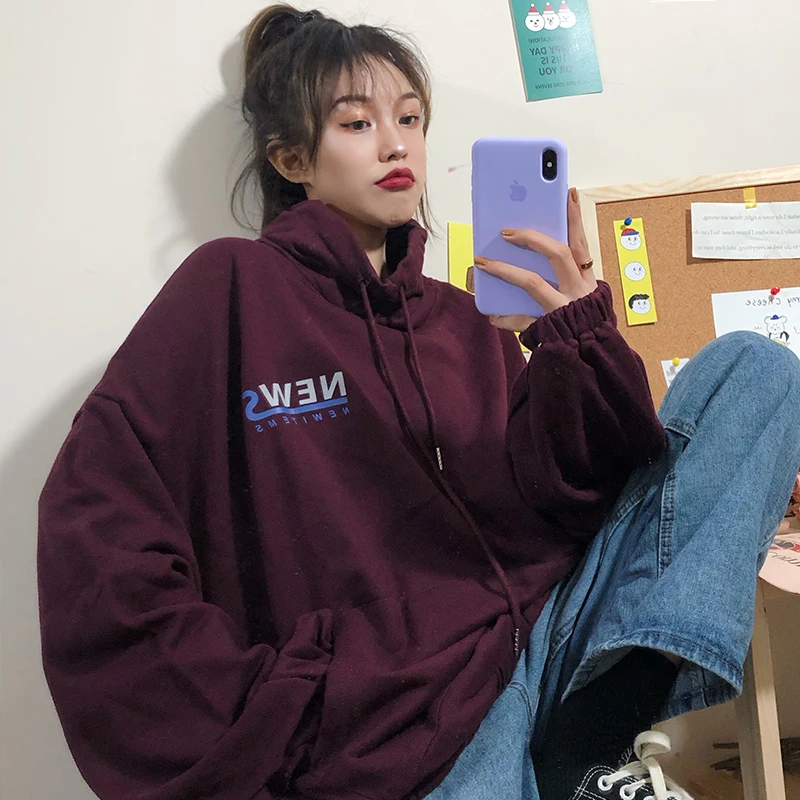 

ZSIIBO Harajuku Fashion Letter Print Sweatshirt Autumn Winter Women Kawaii Loose Long Sleeves Tops Oversized Hoodies Clothes 2XL