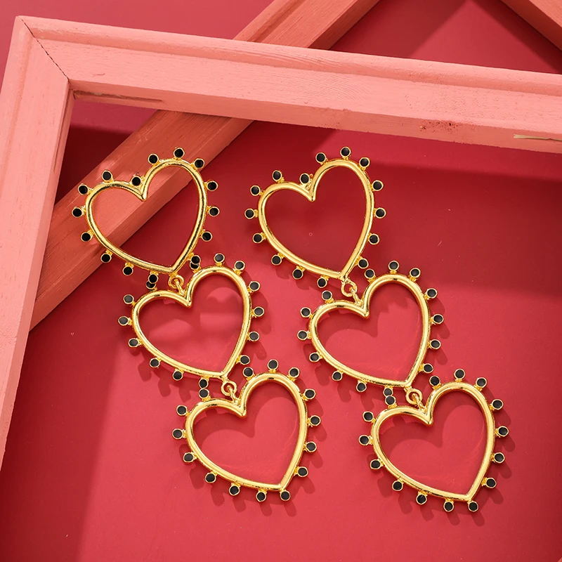 

HuaTang 2020 Exaggerated Love Heart Dangle Earrings Multilayer Metal Enamel Big Drop Earrings for Women Girl Party Jewelry 14277