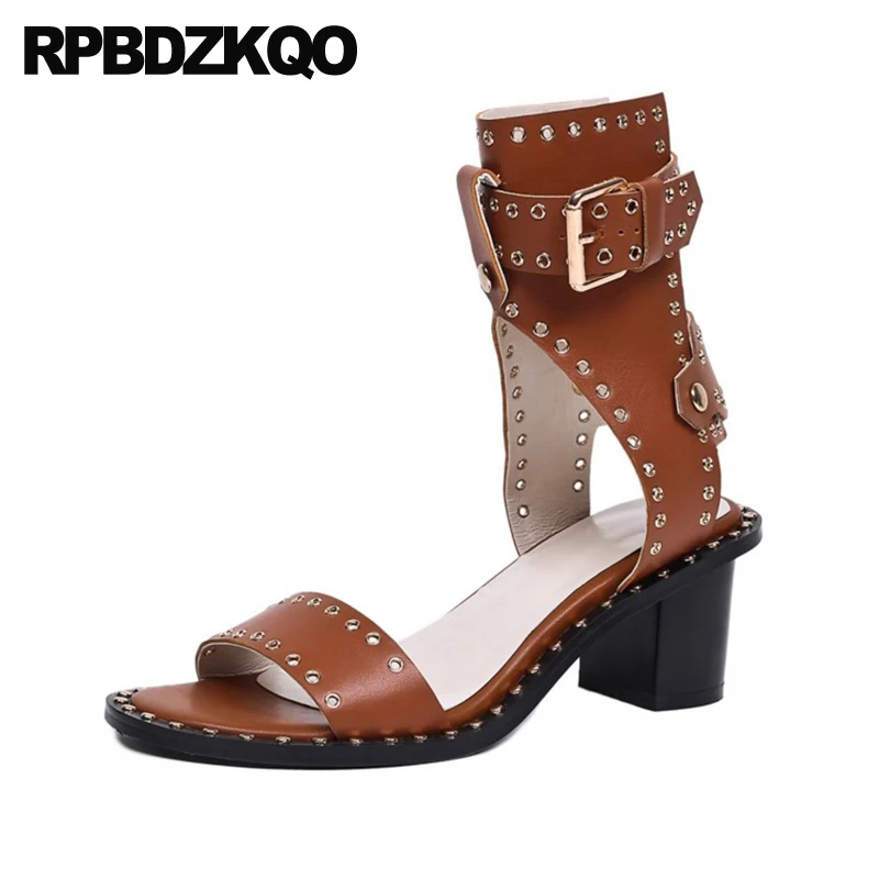 дизайнерские сандалии женщины люкс 2018 Настоящая кожа блок черный обувь ремешок