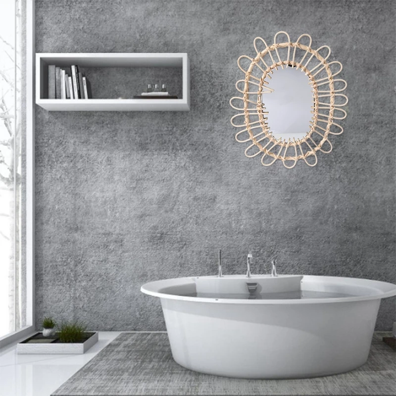 

Rattan Art Decoration Makeup Mirror Dressing Bathroom Wall Hang 72XF