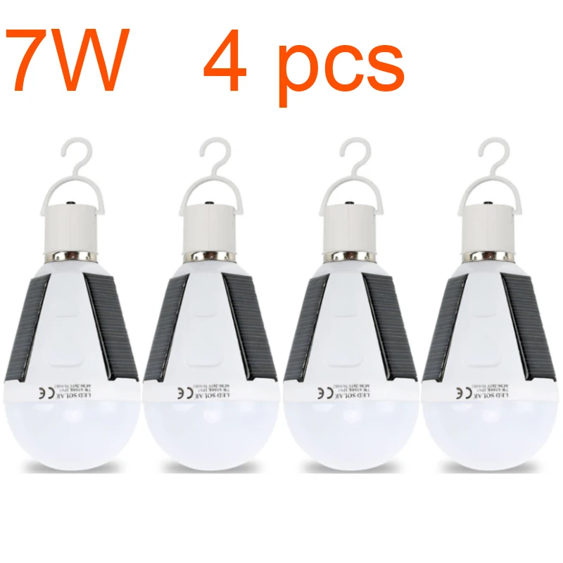 7W - 4pcs Перезаряжаемые светодиодный лампы E27 светодиодный Солнечная светодиодные лампы 7 Вт 12 Вт 85 В постоянного тока-265 V чрезвычайная ситуация вне дома солнечные лампы для путешествий Рыбалка Кемпинг Светильник - Испускаемый цвет: 7W - 4pcs