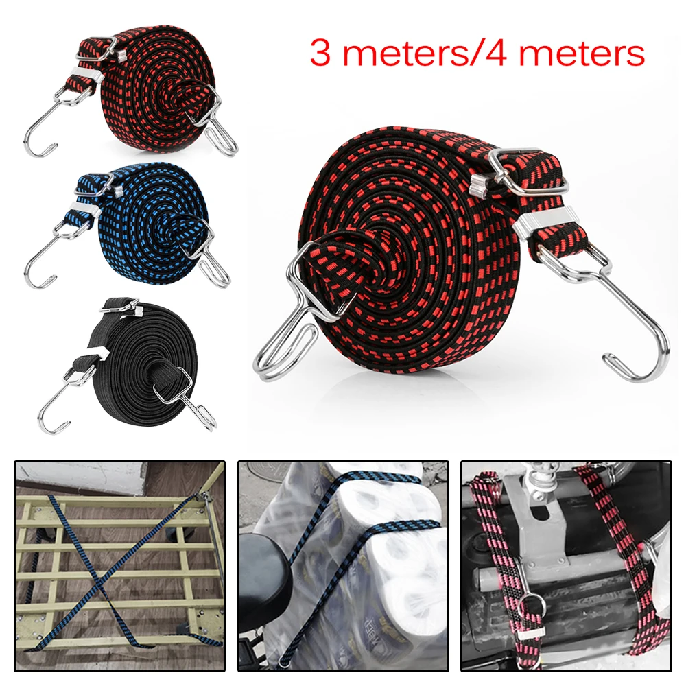 

3/4 Meters Bicycle Luggage Binding Belt Widen High Elastic Latex Strap Climbing Rope W/ Hook Strong Resilience
