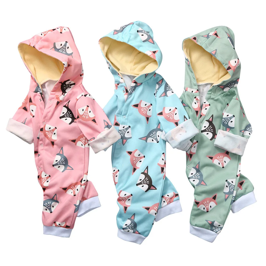 Зимний комбинезон для новорожденных мальчиков и девочек с капюшоном рисунком