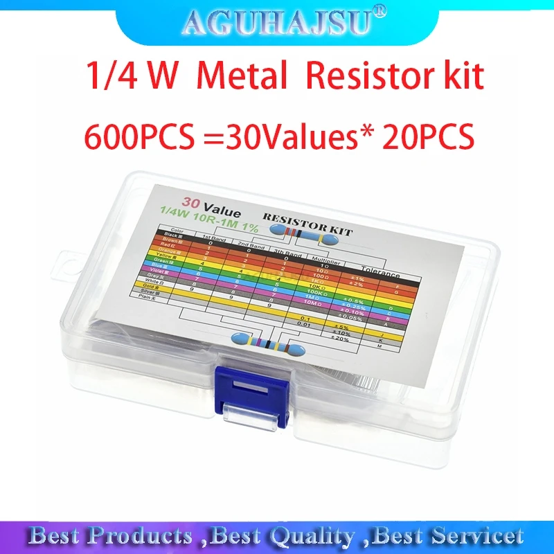 

600PCS 30Values* 20PCS 1% 1/4 W resistor pack set diy Metal Film Resistor kit use colored ring resistance (10 ohms~1 M ohm)