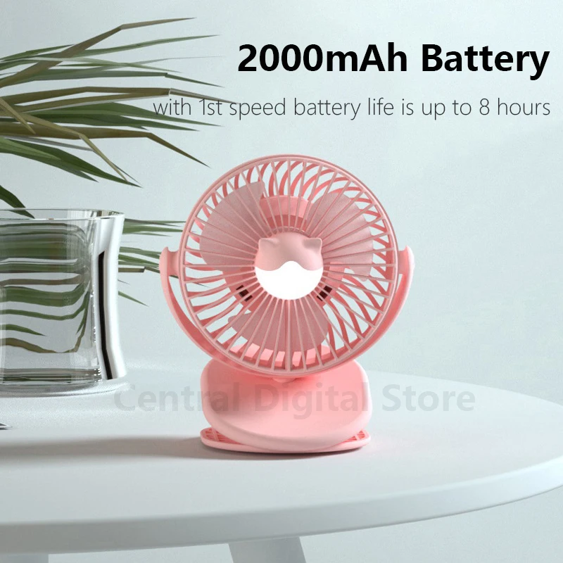 Портативный бесшумный мини вентилятор с зажимом милый DC 5V перезаряжаемый
