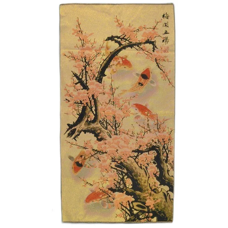 

China Hand Embroidery Golden Silk Embroidery Mei Kai Wu Fu Five Fish Chart Brocade Drawing