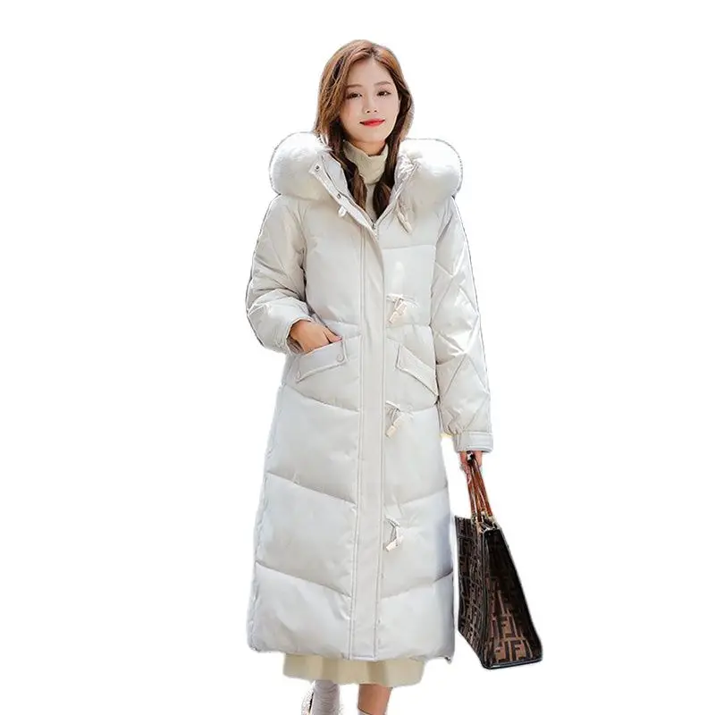 Long Puffer Jacket Women Large size Hooded Fur Collar Cotton Coat 2021 New Warm Thick Slim Women's Parka For Winter Quilted