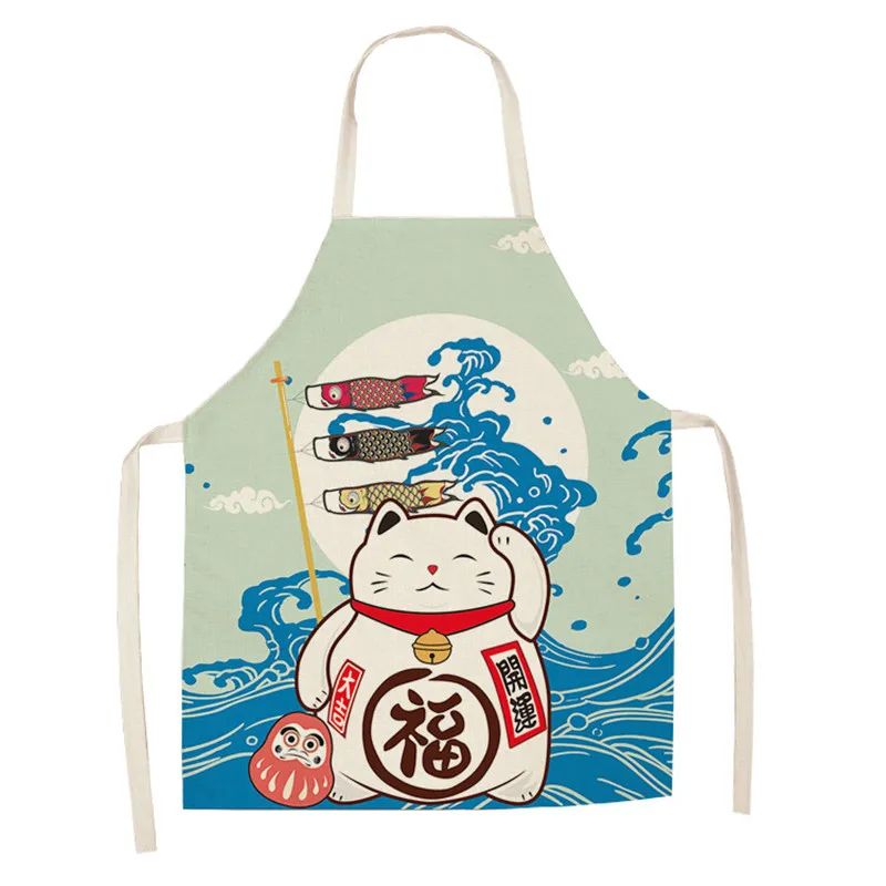 

Lucky Cat Apron Kitchen Linen Aprons Bibs Household Cleaning Pinafore Home Cooking Apron for Men Women Home Cleaning Tools