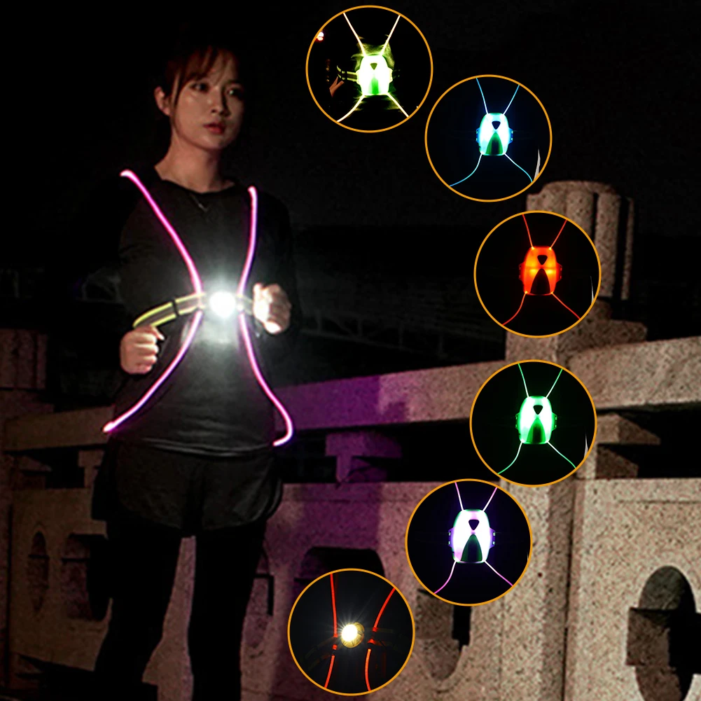 

Running Vest Front Light XPE+RGB SMD LED w/ Adjustable Elastic Belt Outdoor Waterproof Reflective Safety Vest Warning Lights