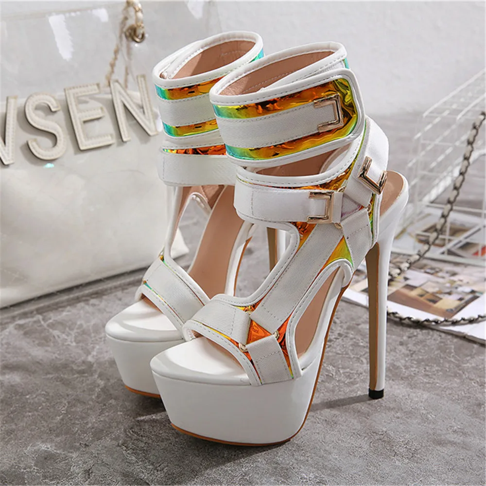 2020 new fashion Summer Women 17cm High Heels luxury Rome white Sandals Fetish Striptease prom Pumps 6cm Platform Party Shoes | Обувь