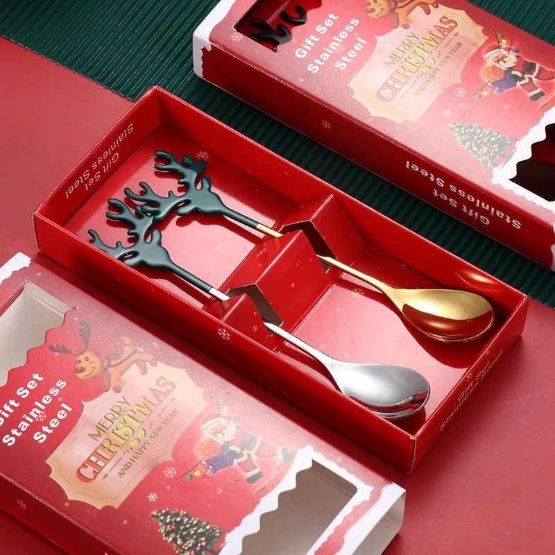 

Christmas Gift Kitchen Utensils Sets Cutlery Set Stainless Steel Dessert Spoon Tea Spoons Teaspoons Tableware Sets Wholesale