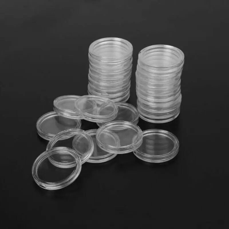 100PCS/lot 25mm Transparent Coin Holder Capsules Box Storage Round Display Case Accessories