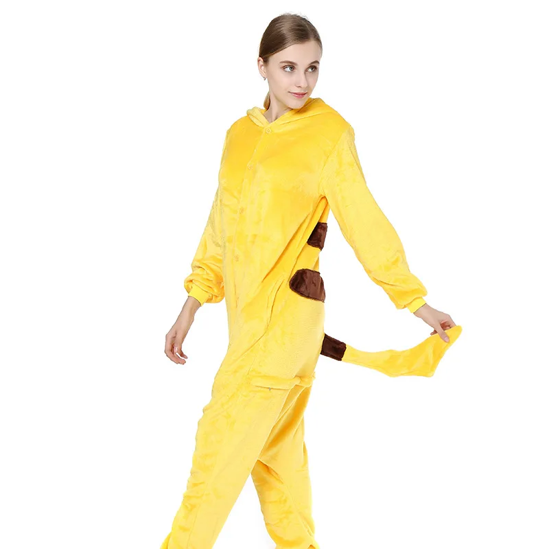 Adults Animal Pajamas Women Sleepwear kigurumi All in One Pyjama Animal Suits Yellow Anime Cosplay Cartoon Hooded Pijama