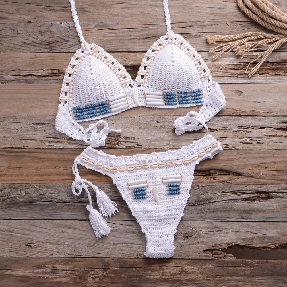 

2021 Summer Drawstring Bikini Sets Sexy Halter Two Pieces Swimsuit Backless Low Waist Beachwear