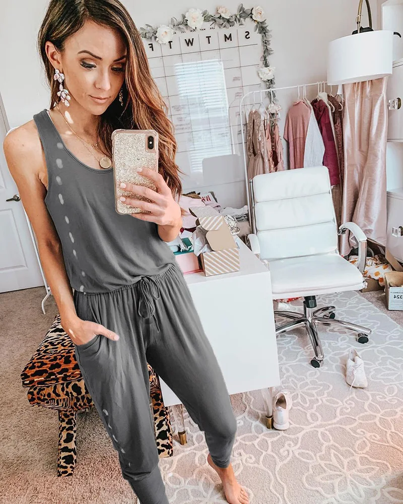 

2021 Summer Fashion Casual Sexy Halter Halter Womens One-Piece Romper Female Fashion Solid Color Sleeveless Jumpsuits Streetwear