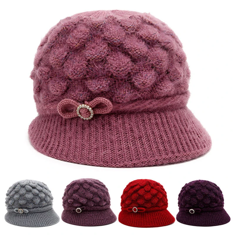 

Fashionable Winter Warm Female Knit Hat Non-shedding Breathable Vibrant Color Warm Knit Hat with Visor for Women Snow Knit Cap