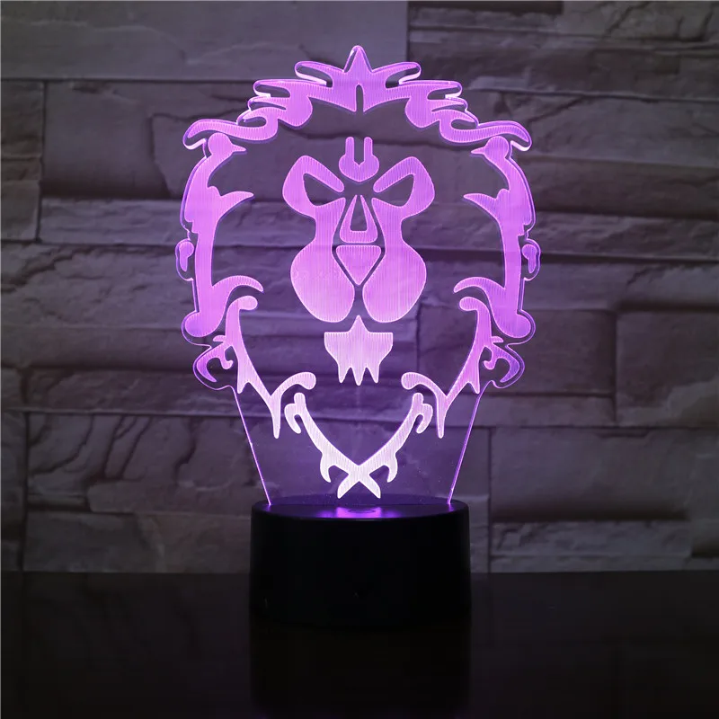 

3D Illusion WOW World Lion Signs 7 Color Desk Table Night Light Lamp Kiddie Kids Children Family Holiday Xmas Gift
