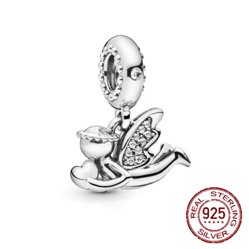 

Hot Sale 100% 925 Sterling Silver Angle Heart Charms Beads fit Original Pandora Bracelets Women DIY Jewelry