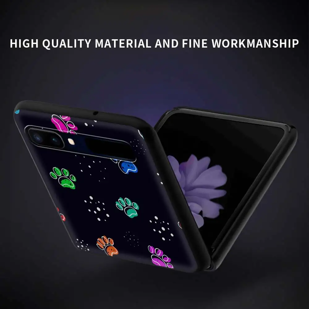 

Phone Case For Samsung Galaxy Z Flip 6.7" Black Shell Coque For Galaxy Z Flip 5G PC Hard Mobile Cover Cute Cat Dog Claw Paw