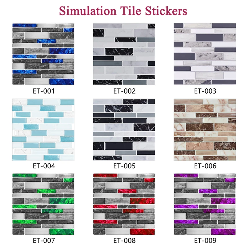 

10pcs Simulation Marble Crystal Membrane Wall Stickers Kitchen Bathroom Waterproof Beautification Decoration Self-adhesive Paper