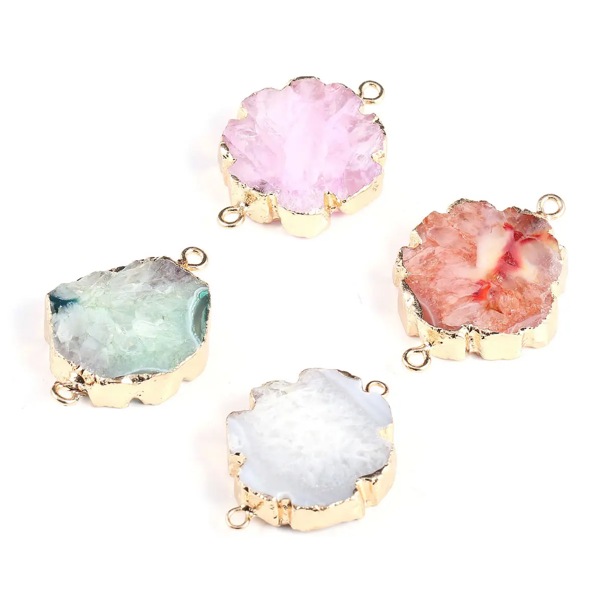 

1Pcs Flower Shape Double Hole Connector Pendants Natural Agates Stone Charms For Making Necklace DIY Bracelet Size 25x30mm