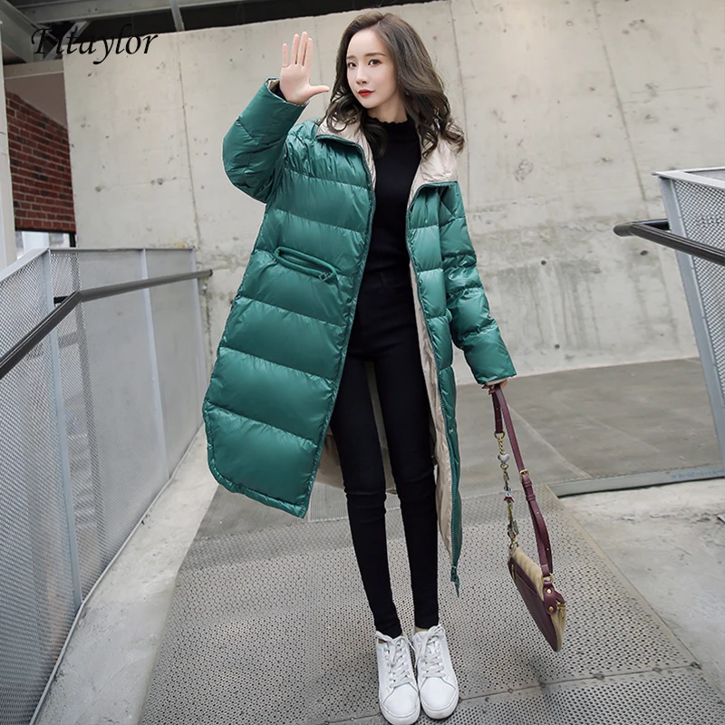 Fitaylor 2020 зимний ультра светильник пуховик на белом утином пуху женское длинное