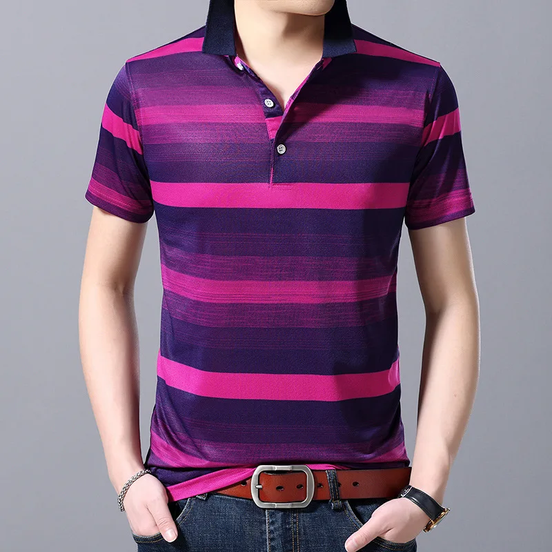 

Summer men's clothing, color-stripe striped POLO shirt, business casual POLO shirt, short-sleeved plus size POLO shirt