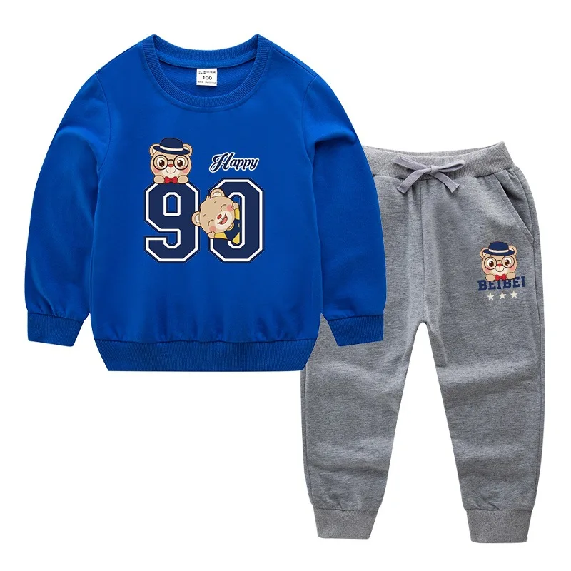 Blue-Gray Детский костюм новая детская одежда из хлопка Детский костюм на весну и осень одежда для маленьких мальчиков и девочек - Цвет: Blue-Gray