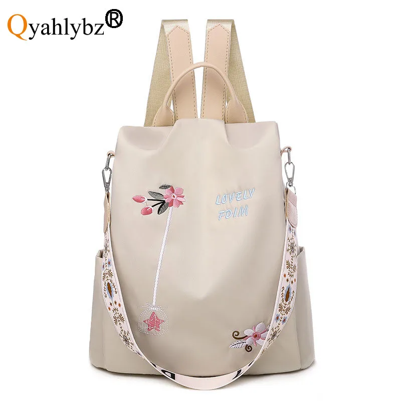 

Qyahlybz embroidery flower oxford women's backpack casual female anti-theft travel shoulder bag female backpacks