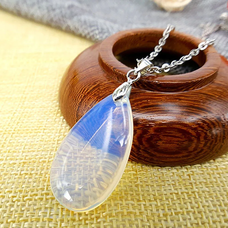 Ожерелье с подвеской в виде капли из натурального камня и сплава опалом Женская