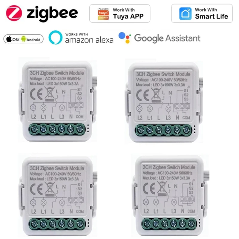 

Смарт-устройство Tuya Zigbee ВКЛ-ВЫКЛ, компактный 3-канальный Двухкнопочный переключатель, модификация, умный переключатель, 3-канальный модуль п...