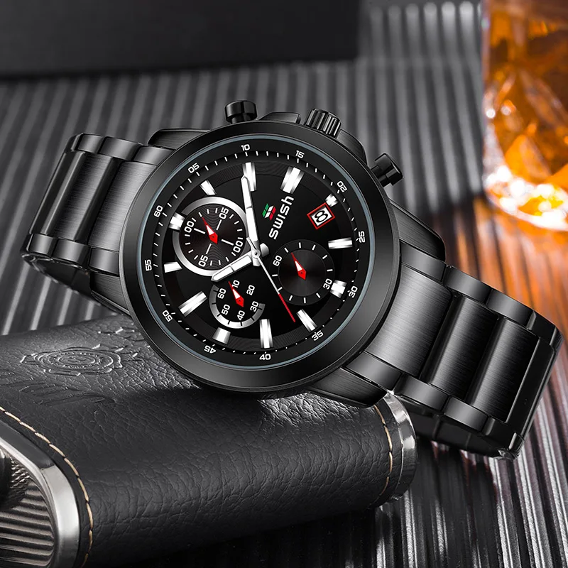 SWISH 2020 военные часы из нержавеющей стали мужские Модные Серебристые деловые с