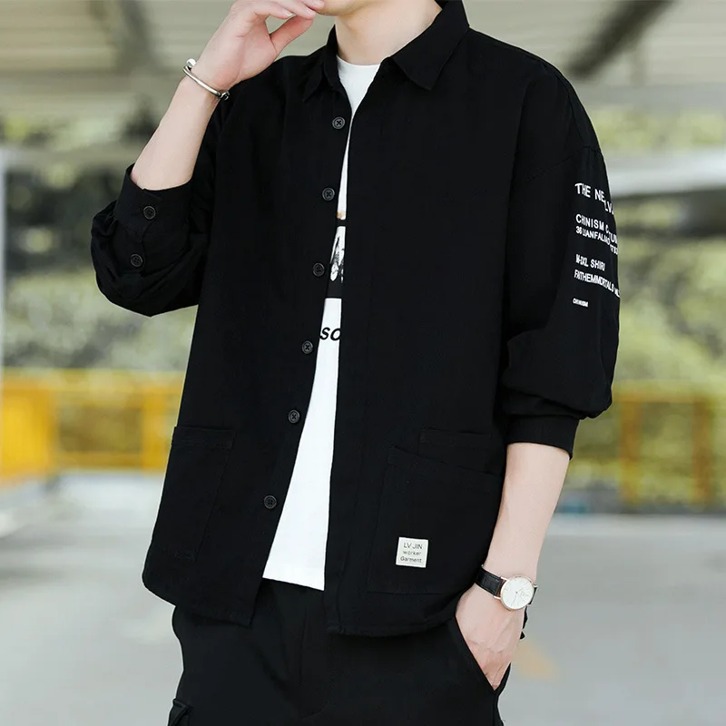 

Autumn frock shirt fashion men's long sleeve pure color cotton shirt coat casual Korean fashion handsome