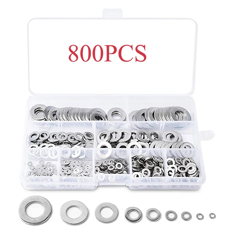 

800pcs Stainless Steel Sealing Solid Gasket Washer M2 M2.5 M3 M4 M5 M6 M8 M10 Sump Plug Oil For General Repair Seal Ring Kit